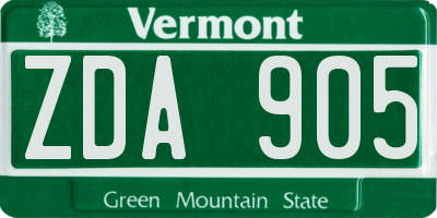 VT license plate ZDA905