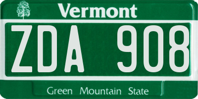 VT license plate ZDA908