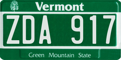 VT license plate ZDA917