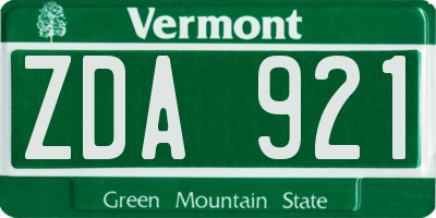 VT license plate ZDA921