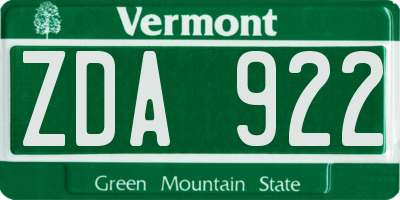 VT license plate ZDA922