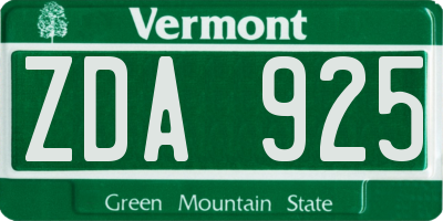 VT license plate ZDA925