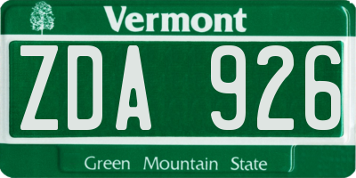 VT license plate ZDA926
