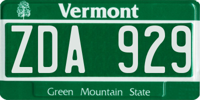 VT license plate ZDA929