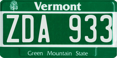 VT license plate ZDA933