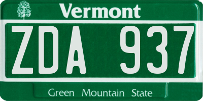 VT license plate ZDA937