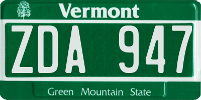 VT license plate ZDA947