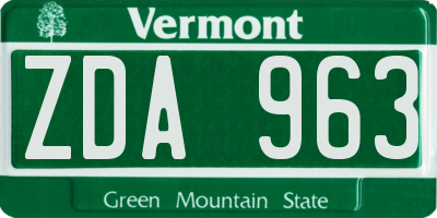 VT license plate ZDA963