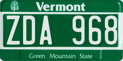 VT license plate ZDA968