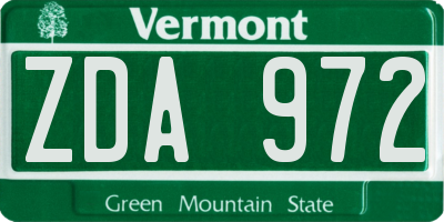VT license plate ZDA972