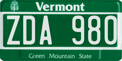 VT license plate ZDA980
