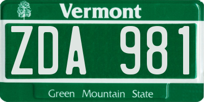 VT license plate ZDA981