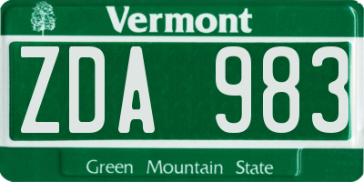 VT license plate ZDA983
