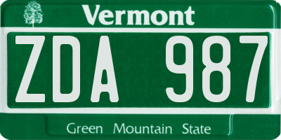 VT license plate ZDA987