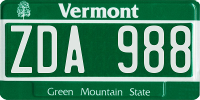 VT license plate ZDA988