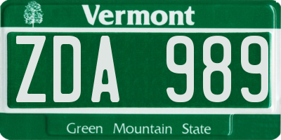 VT license plate ZDA989