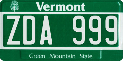 VT license plate ZDA999