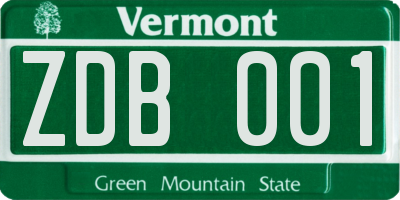 VT license plate ZDB001
