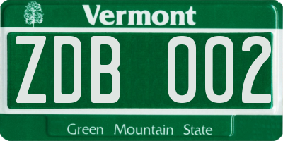 VT license plate ZDB002