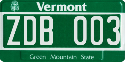 VT license plate ZDB003