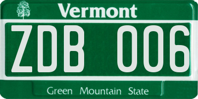 VT license plate ZDB006