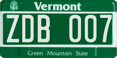 VT license plate ZDB007
