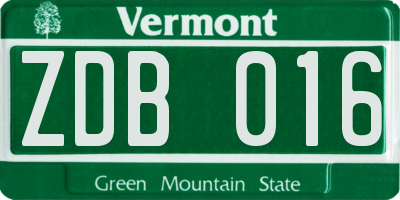 VT license plate ZDB016
