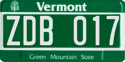 VT license plate ZDB017