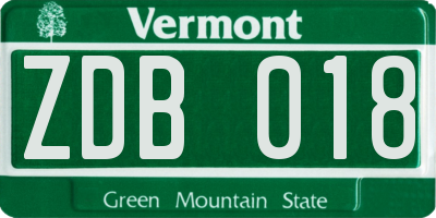 VT license plate ZDB018