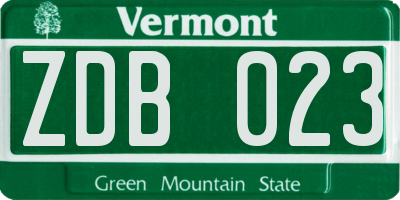 VT license plate ZDB023