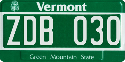 VT license plate ZDB030