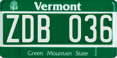 VT license plate ZDB036