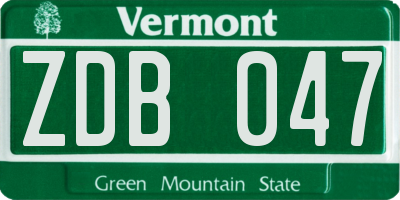 VT license plate ZDB047