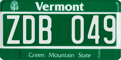 VT license plate ZDB049