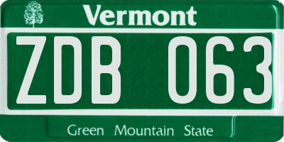 VT license plate ZDB063