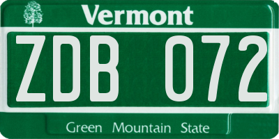 VT license plate ZDB072