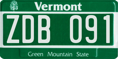 VT license plate ZDB091