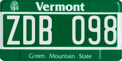 VT license plate ZDB098
