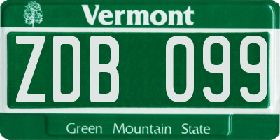 VT license plate ZDB099