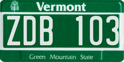 VT license plate ZDB103
