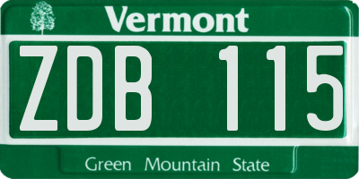 VT license plate ZDB115