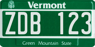 VT license plate ZDB123