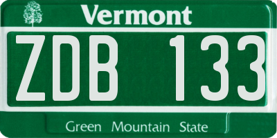 VT license plate ZDB133