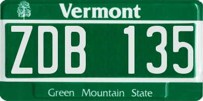 VT license plate ZDB135
