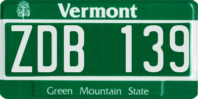 VT license plate ZDB139