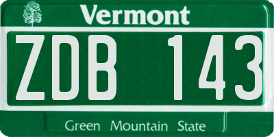 VT license plate ZDB143