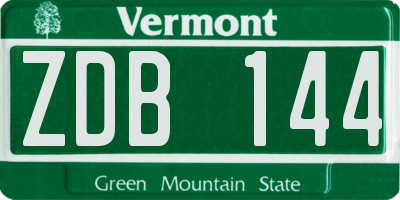 VT license plate ZDB144