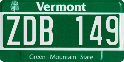 VT license plate ZDB149