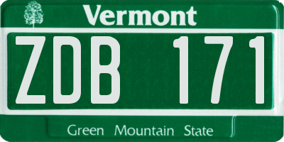 VT license plate ZDB171