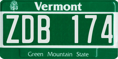 VT license plate ZDB174